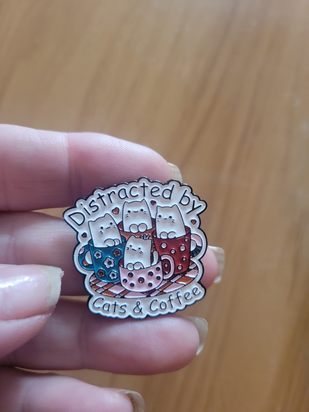 👻BUY 1 GET 1 FREE👻Distracted by Cats & Coffee Enamel Brooch - Pink, Blue, Red
